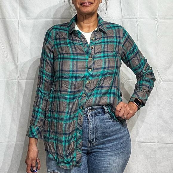 Tolani Collection Teal Gray Plaid Niecy Button Down Sz XXSP NWT - Picture 6 of 15